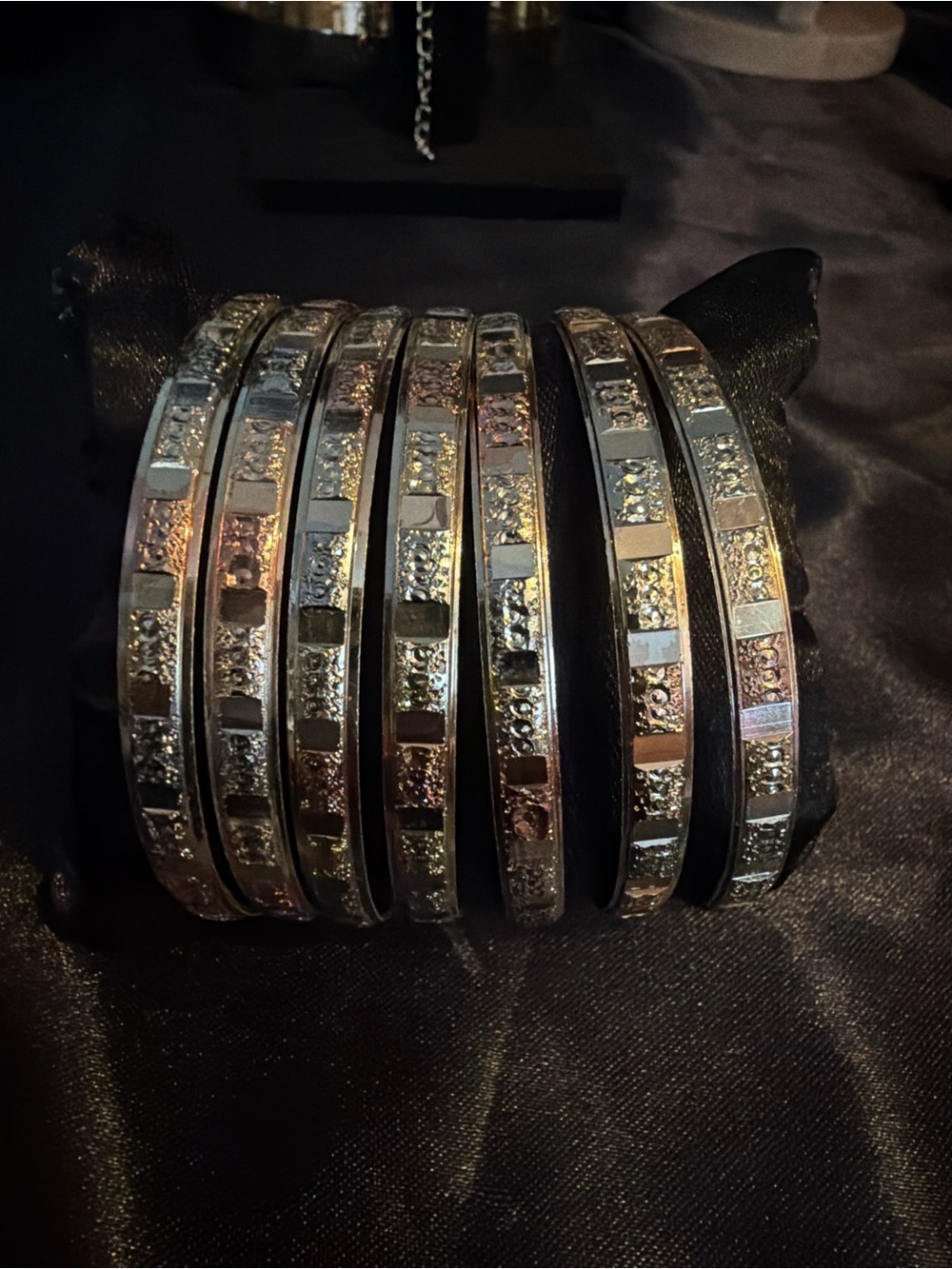 Women Silver Metal Bangle Bracelets - Set of 7